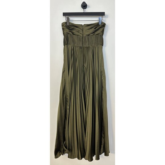 AMUR Pleated Strapless Belle Dress in Olive Size US 6 - Picture 10 of 14